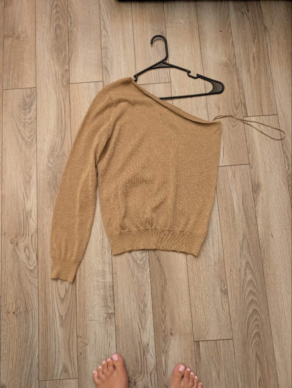 Michael Kors Metallic Gold Off-the-Shoulder Sweater